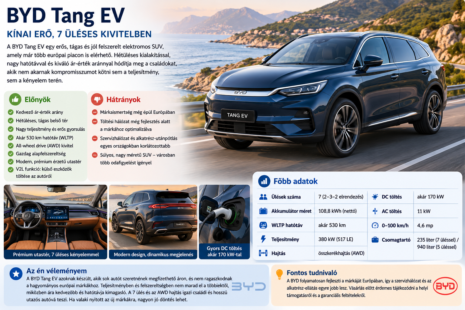 BYD Tang EV 7 üléses SUV